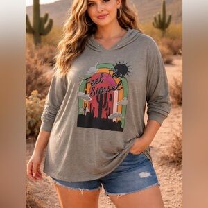 Torrid Sunset Graphic Hoodie Top Size 5X Plus Lightweight Hooded Tee Boho Desert